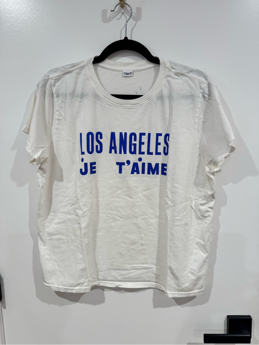 Clare V White Tee with Bold Blue 'Los Angeles Je T'aime' Graphic - Picture 2 of 7